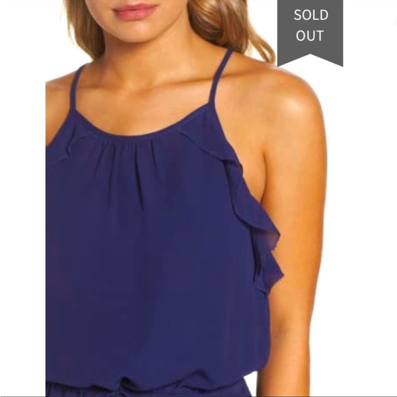 NWT Revolve Greylin Tami Ruffle Halter Mini Dress in Navy - Size Large - Picture 6 of 6